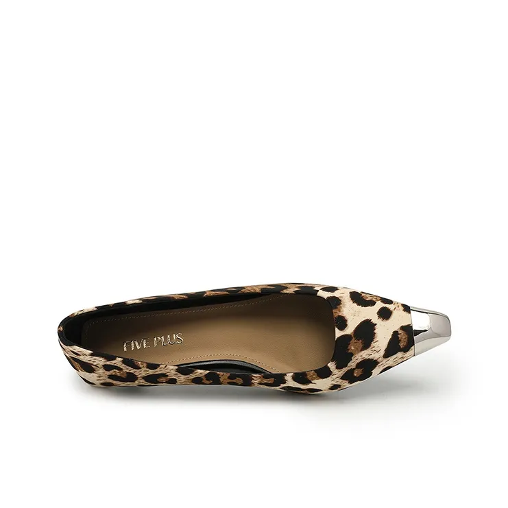 FIVE PLUS Slim Heel High Heels Women's Leopard Print-3