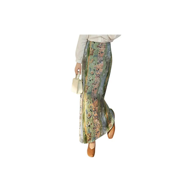 Cypress House Casual Long Skirt Women's Green Floral-1