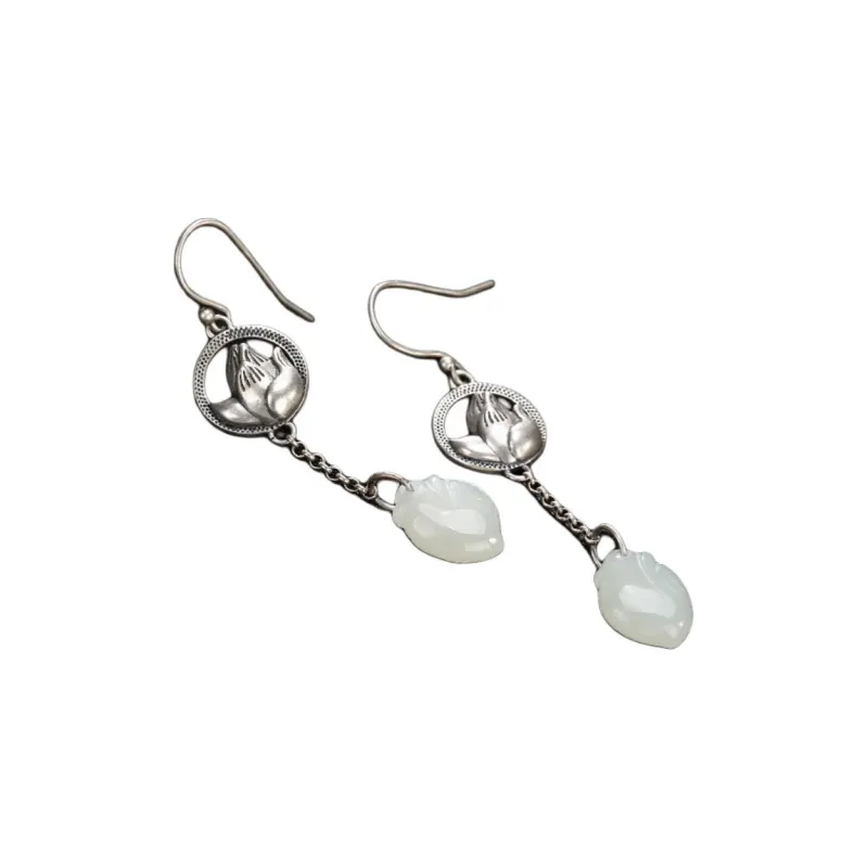 Royal Heaven's Choice Earrings Pale Greenish White Jade Unisex-0