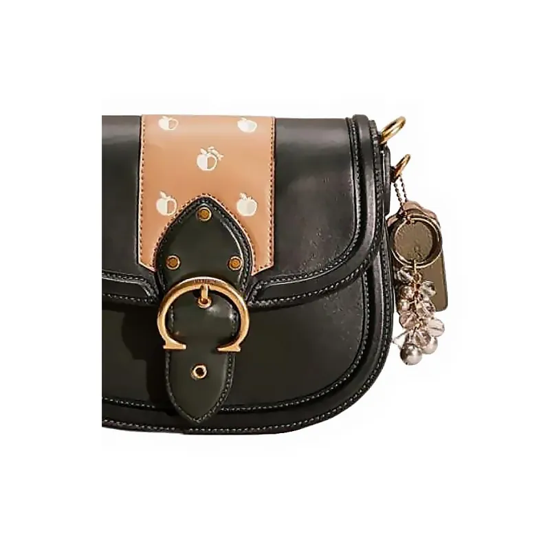 COACH Beat Tanned Leather Saddle Bag Shoulder Bag Crossbody Bag Medium Size Women's Black-4