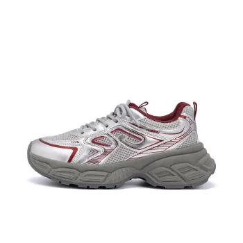 HUANQIU Wear-Resistant Lightweight Height Increasing Low-Top Chunky Sneakers Women's Silver Red