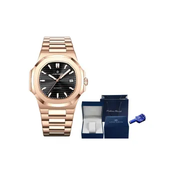 LOUIE JUELEN Automatic Mechanical Movement Steel Strap Watch Men's Watches Black Dial