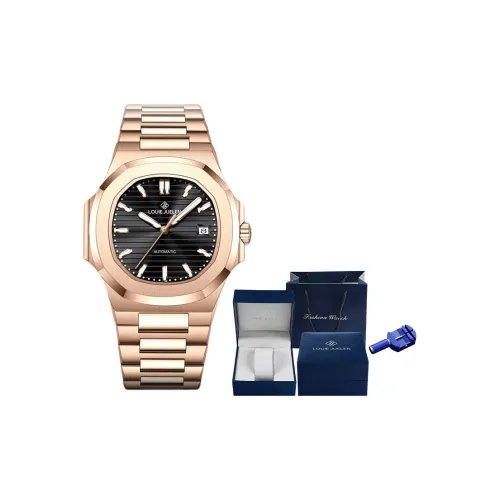 LOUIE JUELEN Automatic Mechanical Movement Steel Strap Watch Men
s Watches Black Dial