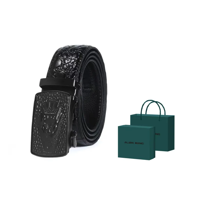 ALIEN BANG Crocodile Pattern Belt Men's Business Automatic Buckle Cow Leather Belt Men's-2