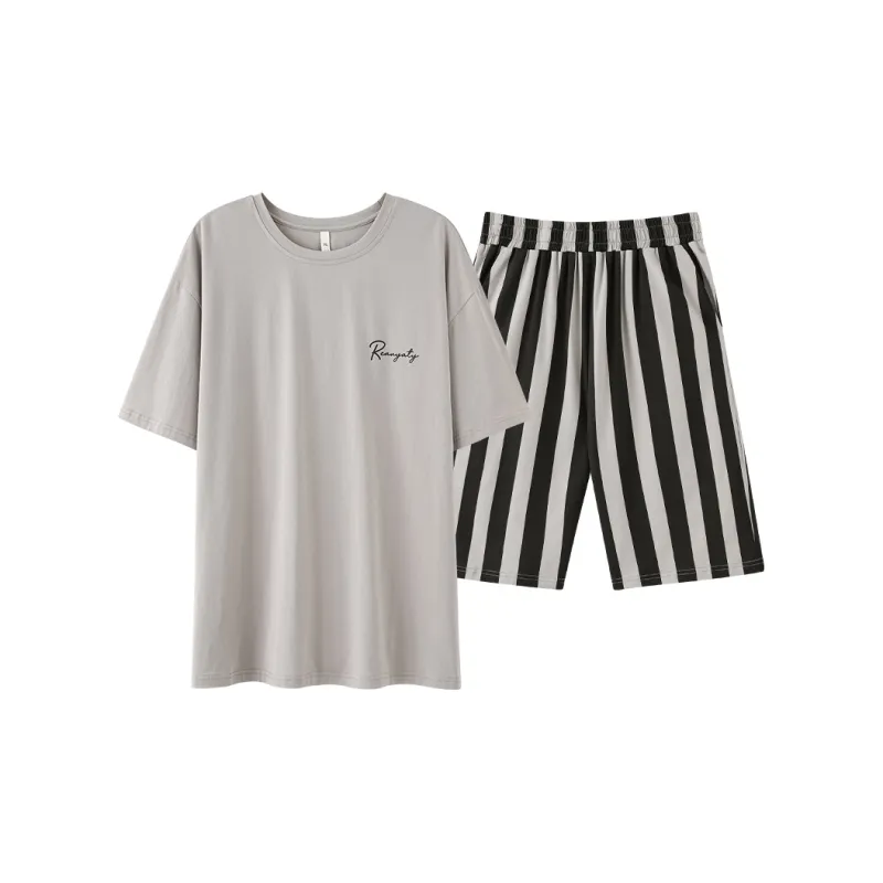 White Ran Pajama Set Men's Gray-0