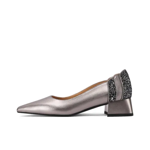 XICUNMINGWU Chunky Heel High Heels 3.8cm Women's Gunmetal