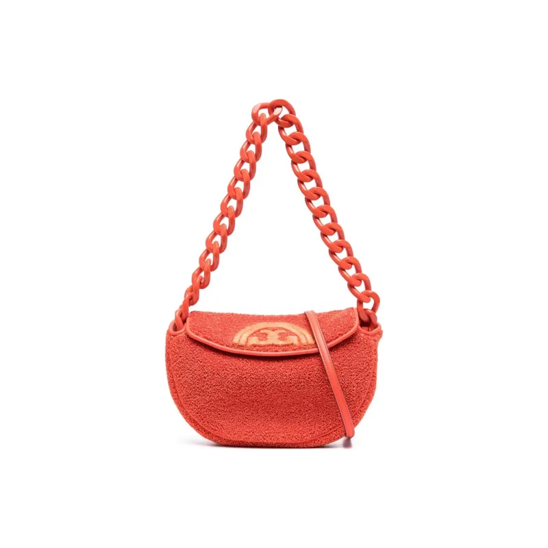 TORY BURCH Fleming Leather Saddle Bag Handbag, Shoulder Bag Mini Women's Orange-1
