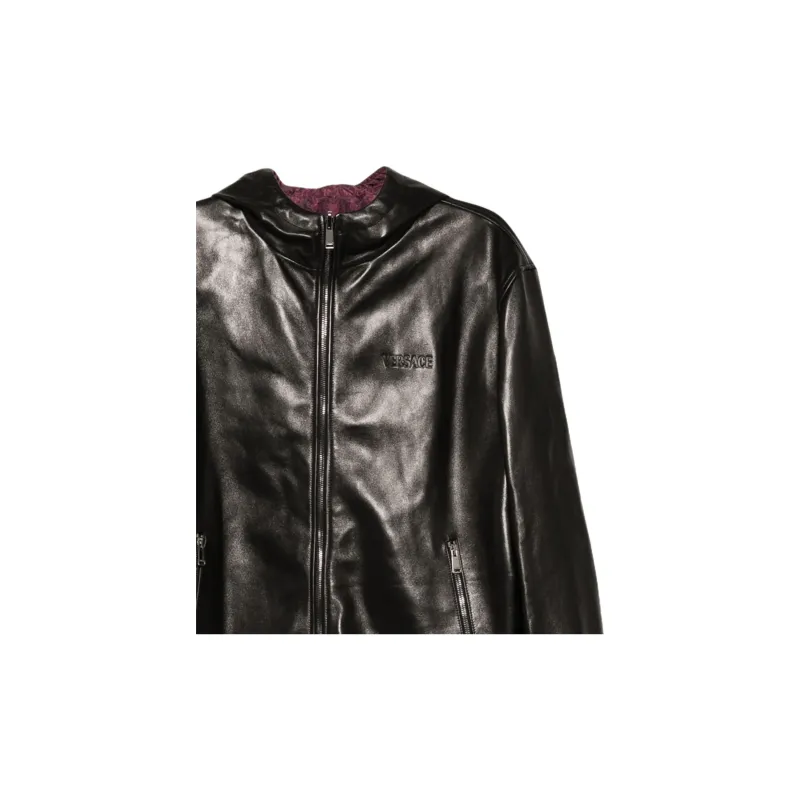 VERSACE Leather Hooded Jacket-2