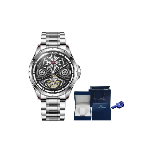 I&W CARNIVAL HWGUOJI Automatic Mechanical Movement Genuine Leather Strap Watch Unisex White Dial
