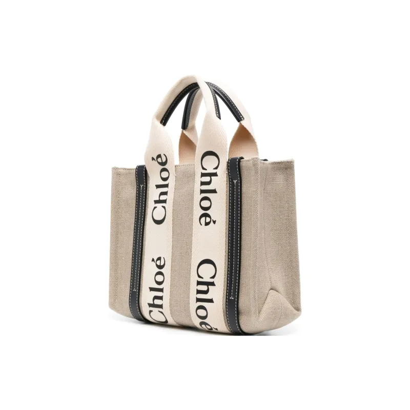 Chloe Woody Linen Tote Bag Shopping Bag Shoulder Bag Crossbody Bag Handbag Small Size Women's Yellow & Black-1