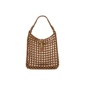 SAINT LAURENT LE5A7 Wooden Shoulder Bag Large Size Women's Light Wood Color Brick Red