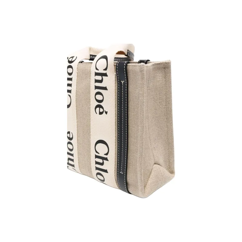 Chloe Woody Linen Tote Bag Shopping Bag Shoulder Bag Crossbody Bag Handbag Small Size Women's Yellow & Black-2
