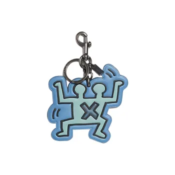 COACH X Keith Haring Collaboration Bag Charm Smooth Leather Keychain Bag Accessory Pack Unisex Denim Blue