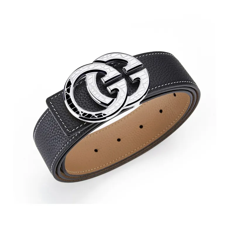 GUSKI Top Grain Cow Leather Smooth Buckle Belt Suitable For Men's Pants Men's Silver Gold Width: 3.8cm Gift Box Sets-22
