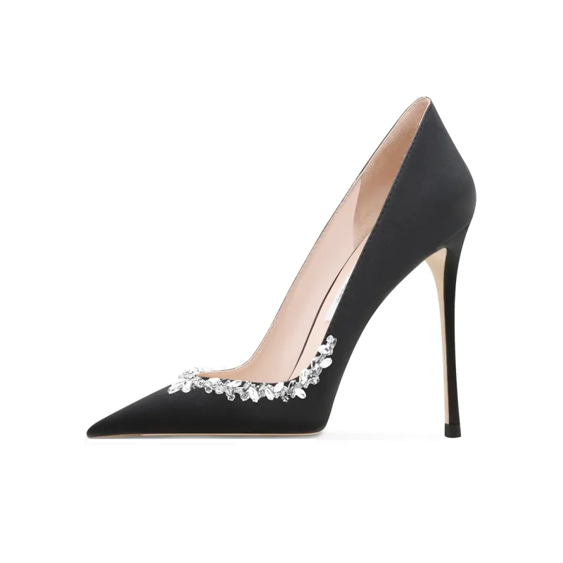 Ganxiaojie Star Chain Rhinestone Style Slim Heel High Heels Women's Black-1