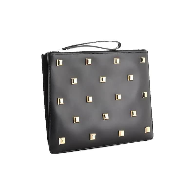 FERRAGAMO Cow Leather Clutch Women's Black-1