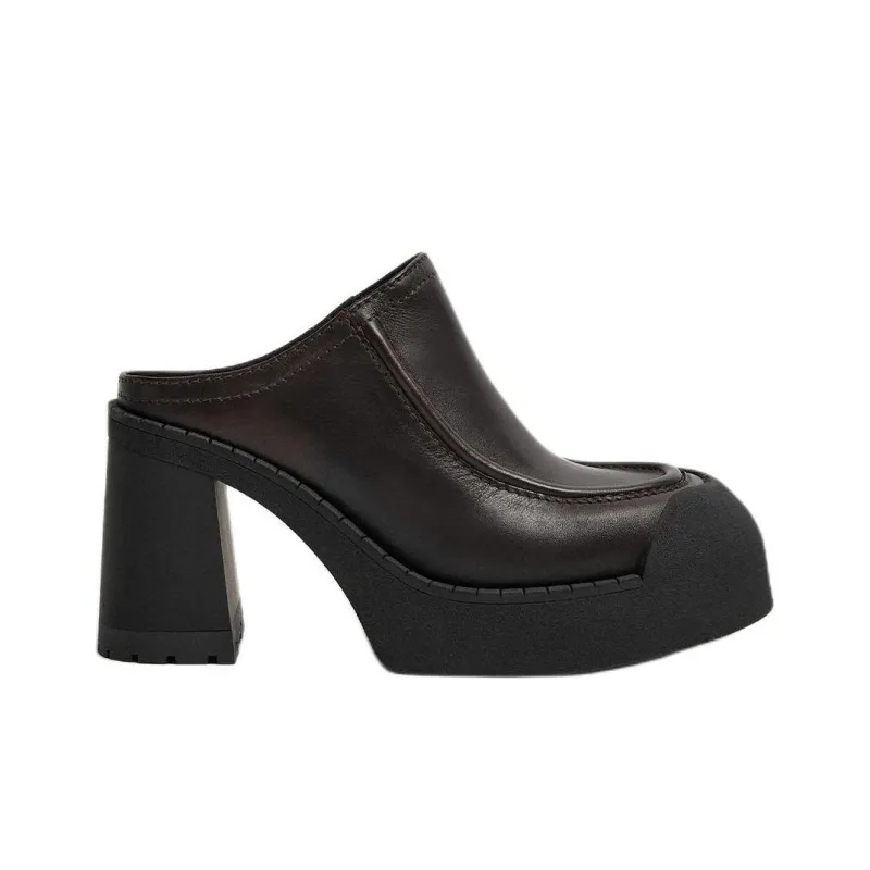 MIISTA Closed Toe Slippers 9cm Women's Dark Brown-1