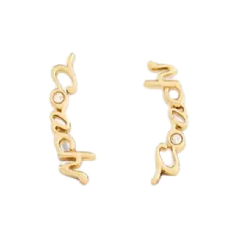 COACH Brass Plated Earrings Unisex Gold-1