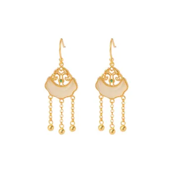Royal Heaven's Choice Earrings Pale Greenish White Jade Unisex