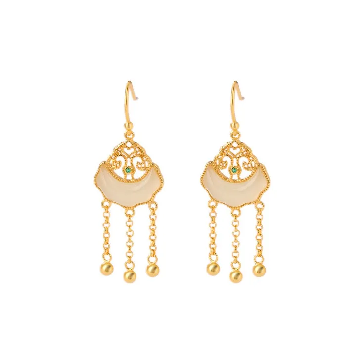 Royal Heaven's Choice Earrings Pale Greenish White Jade Unisex-0