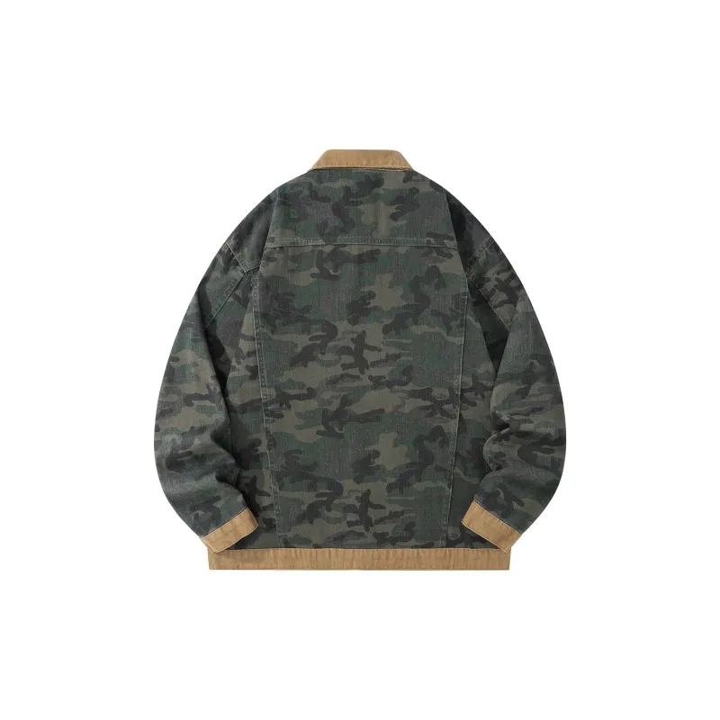 Qnxeey Denim Jacket Unisex Black Camouflage-4