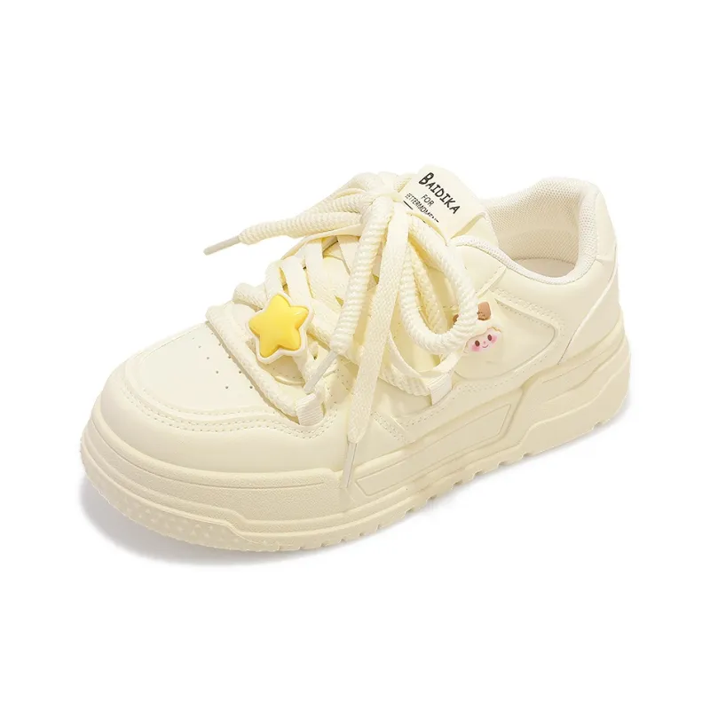 Miss Zhang Anti Slip Wear Resistant Low Top Skateboard Shoes Women's Cream Yellow-3