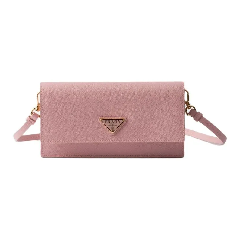 PRADA Saffiano Calfskin Crossbody Bag Mini Women's Peach Pink-0
