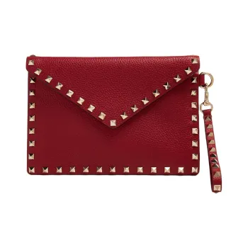 Valentino RockstudGARAVANI Cow Leather Clutch Women's Red