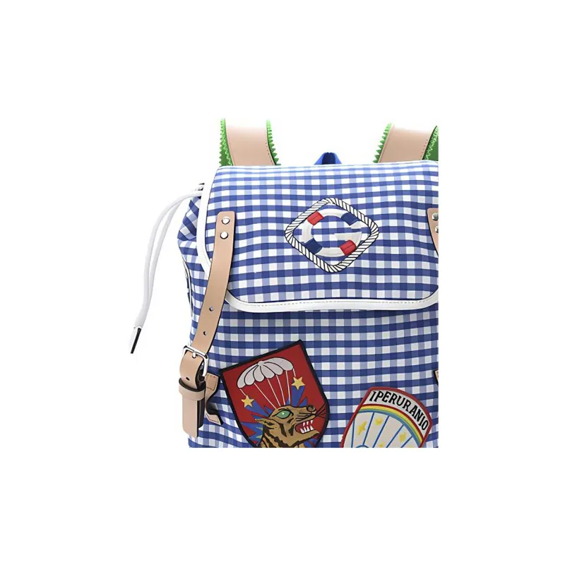 GUCCI Canvas With Leather Backpack Kids' Blue/White-4