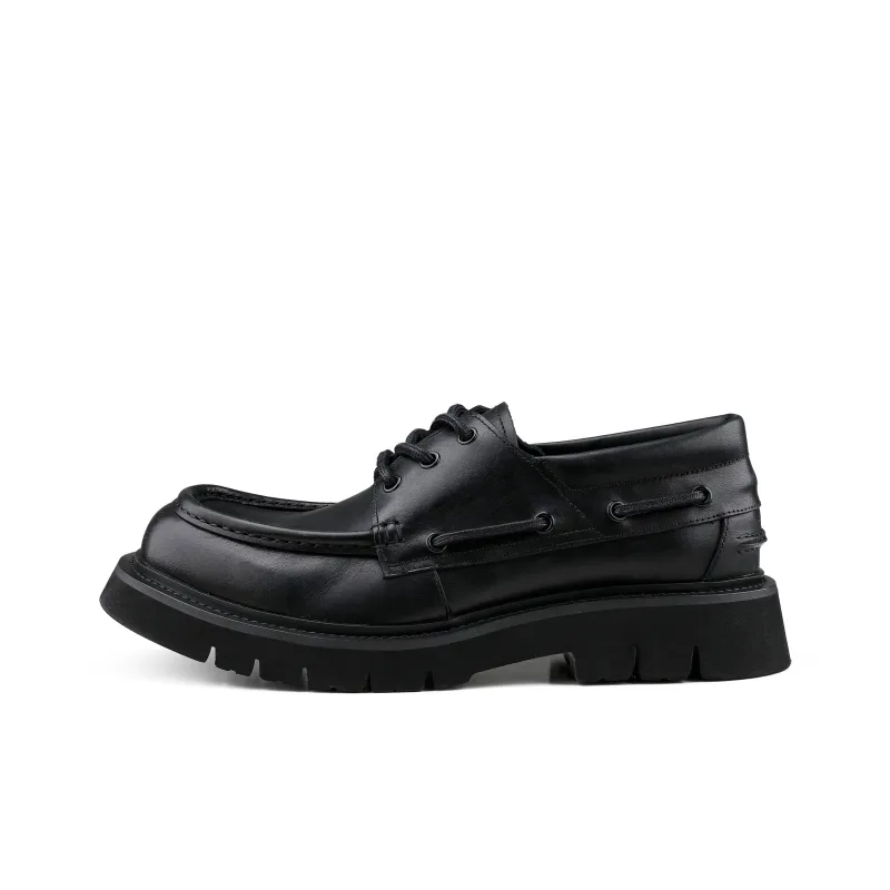 HANQIAORIJI Black Blood Series Square Toe Loafers Men's Black-0