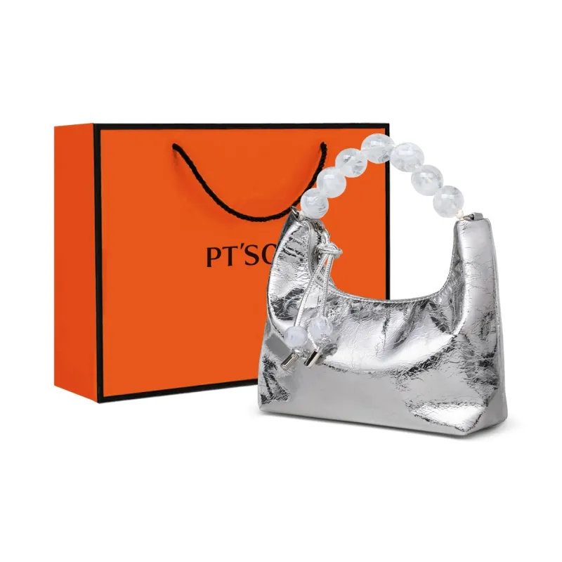 PT'SON Cow Leather Shoulder Bag Crossbody Bag Handbag Chain Bag Regular Women's Silver-0