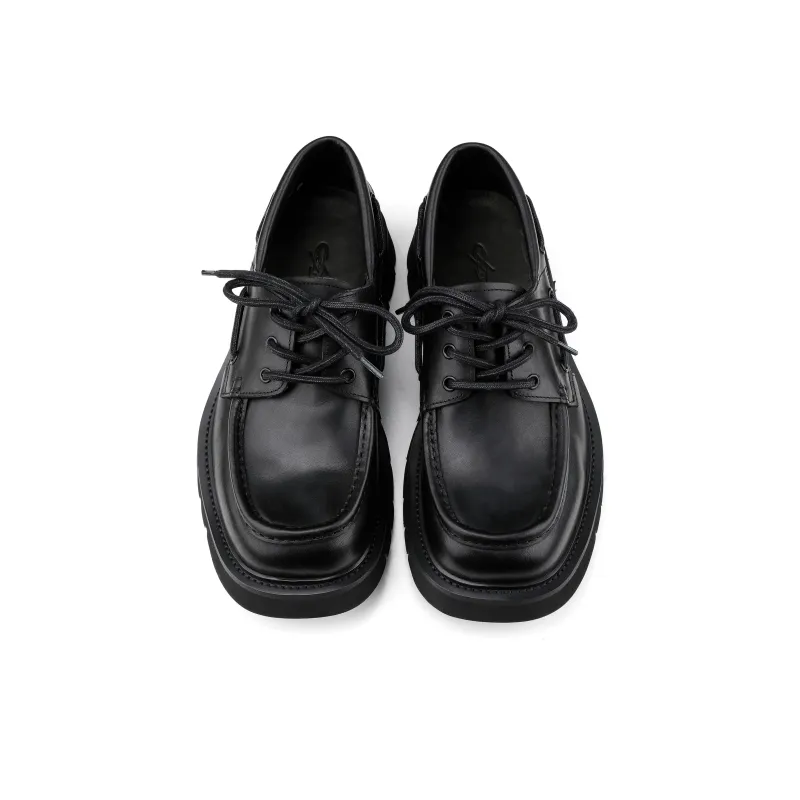 HANQIAORIJI Black Blood Series Square Toe Loafers Men's Black-4