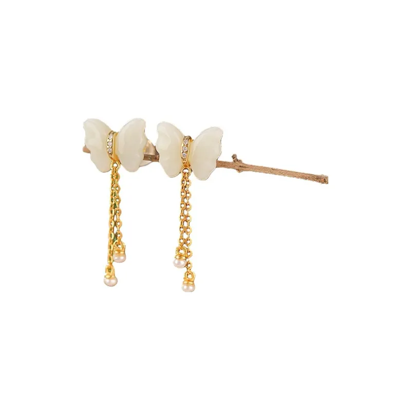 Royal Heaven's Choice Earrings Pale Greenish White Jade Women's-1