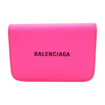 Balenciaga Calfskin Card Holder Wallet Women's Pink
