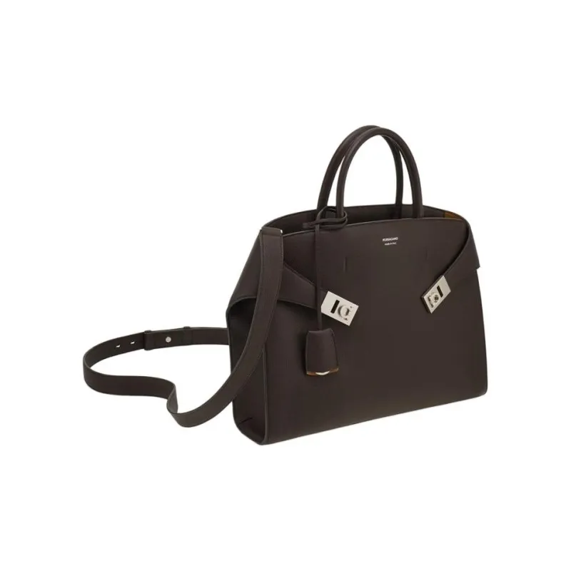 FERRAGAMO Hug Calfskin Portable Briefcases Men's Dark Brown-1