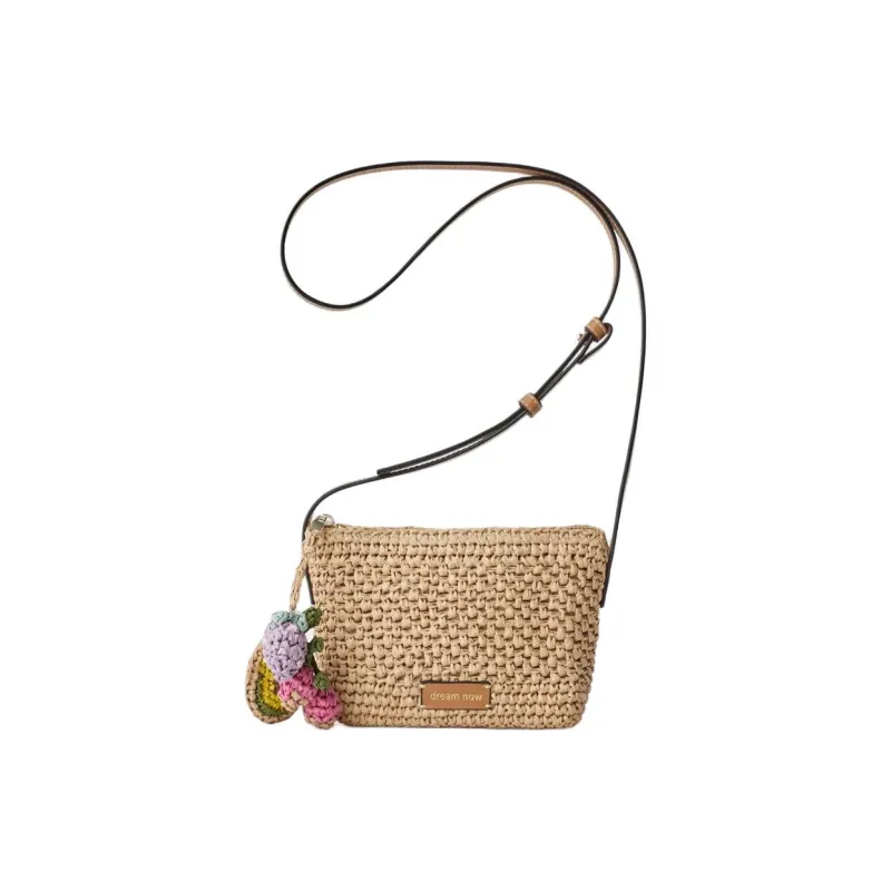 ZARA Raffia Grass Crossbody Bag Shoulder Bag Women's Light Beige Yellow-0