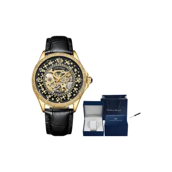 LOUIE JUELEN Mechanical Movement Leather Watch Bands Watch Men's Watches Cut Out Dial