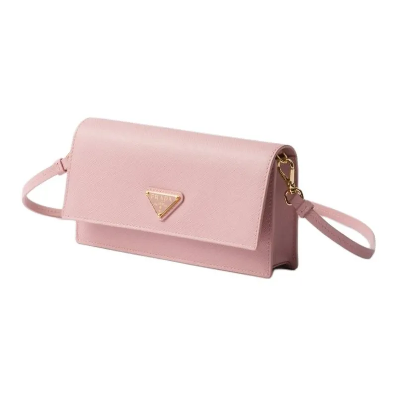PRADA Saffiano Calfskin Crossbody Bag Mini Women's Peach Pink-1