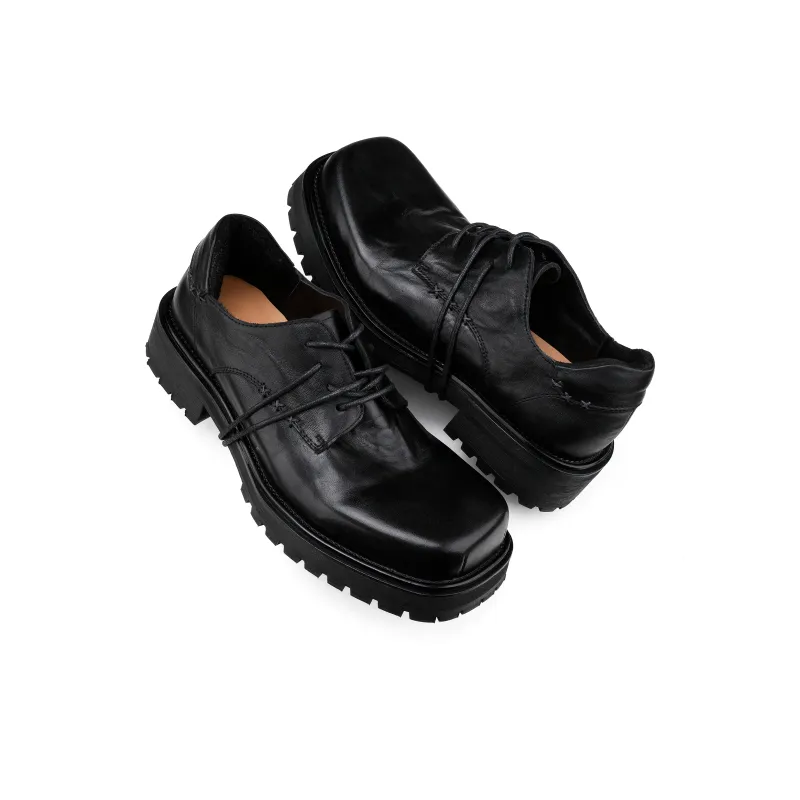 HANQIAORIJI Black Blood Series Square Toe Derby Men's Black-4