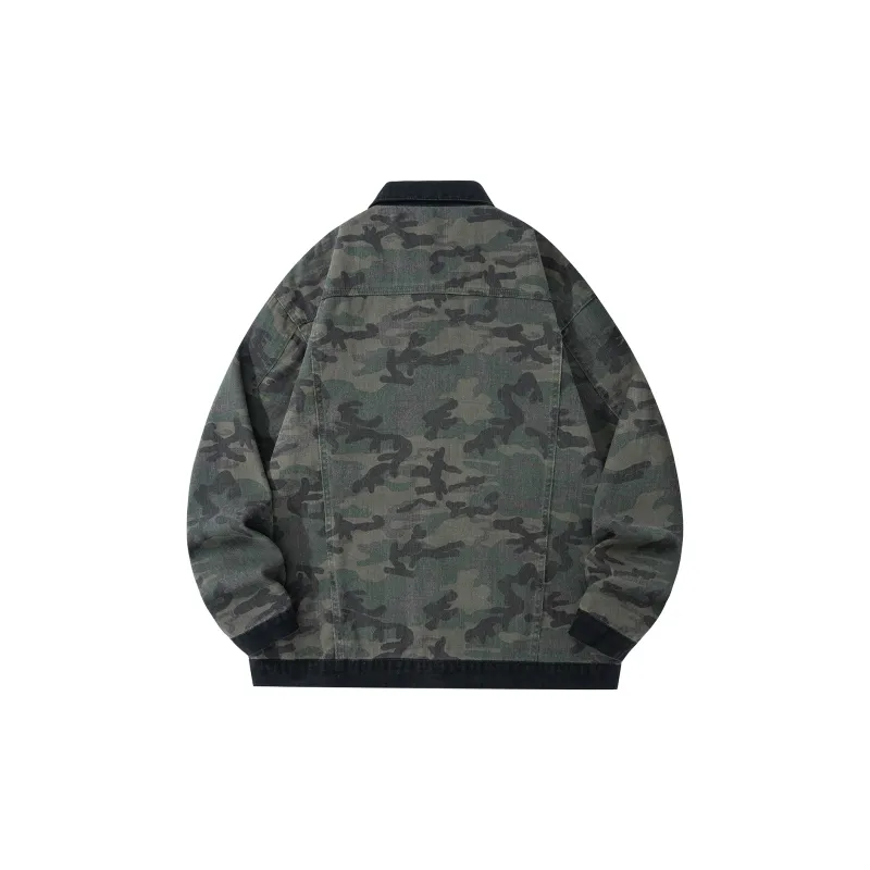 Qnxeey Denim Jacket Unisex Black Camouflage-1