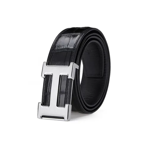 GUSKI Crocodile Leather Smooth Buckle Steel Buckle Belt Men's Pants Belt Men's Silver Gold Width: 3.8cm Gift Box Sets