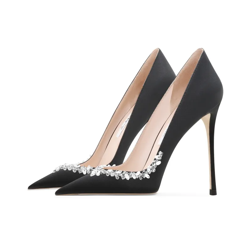 Ganxiaojie Star Chain Rhinestone Style Slim Heel High Heels Women's Black-2