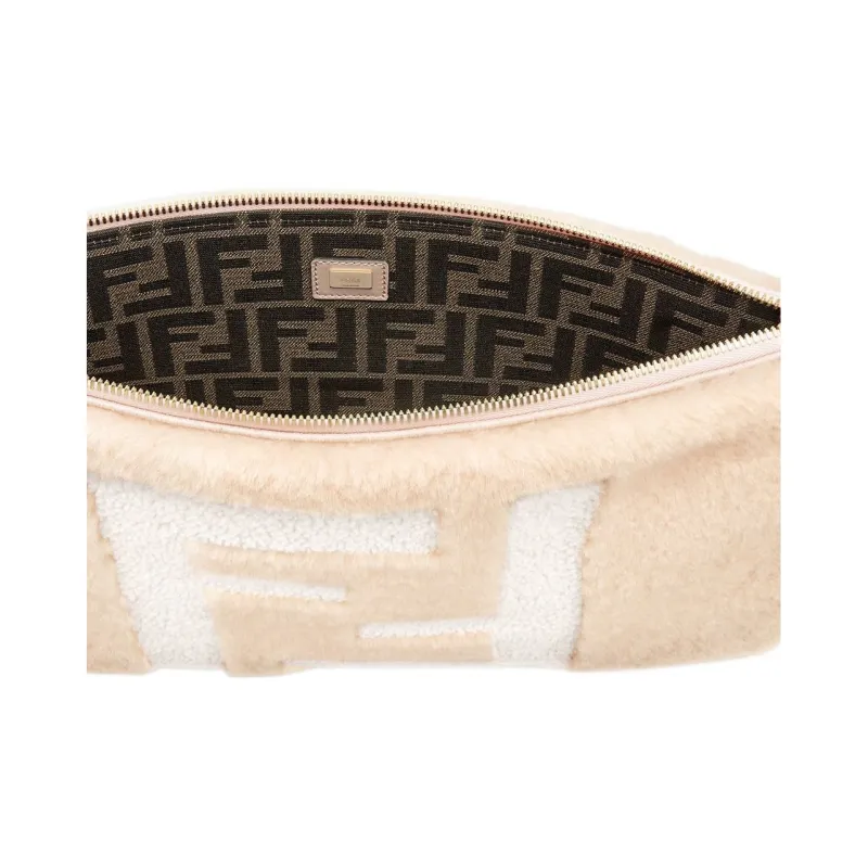 FENDI Sheepskin Combined With Calfskin Clutch Large Size Women's Light Pink-3
