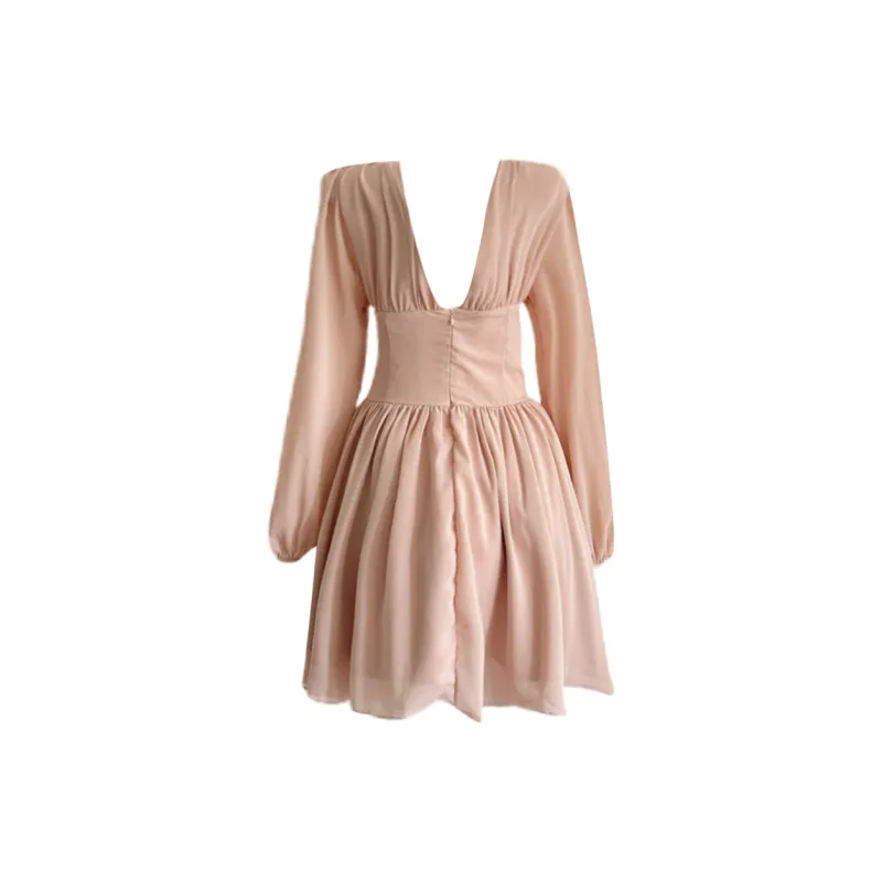 Udon House Long Sleeved Dress Women's Pink Nude-1