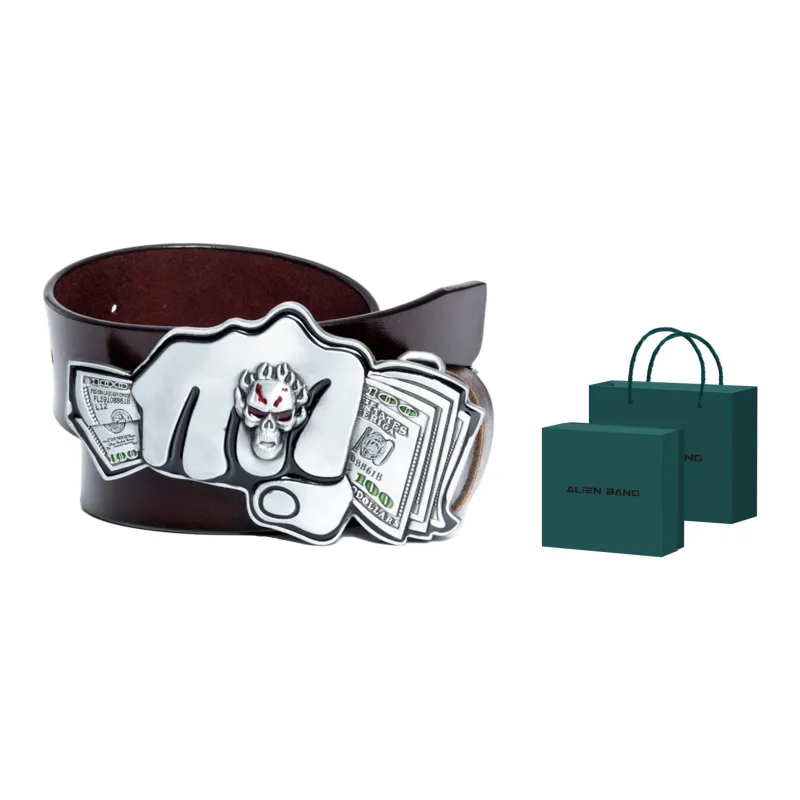 ALIEN BANG Exaggerated Western Niche Individual Cartoon Skeleton Leather Belts Men's Width: 3.8CM-3
