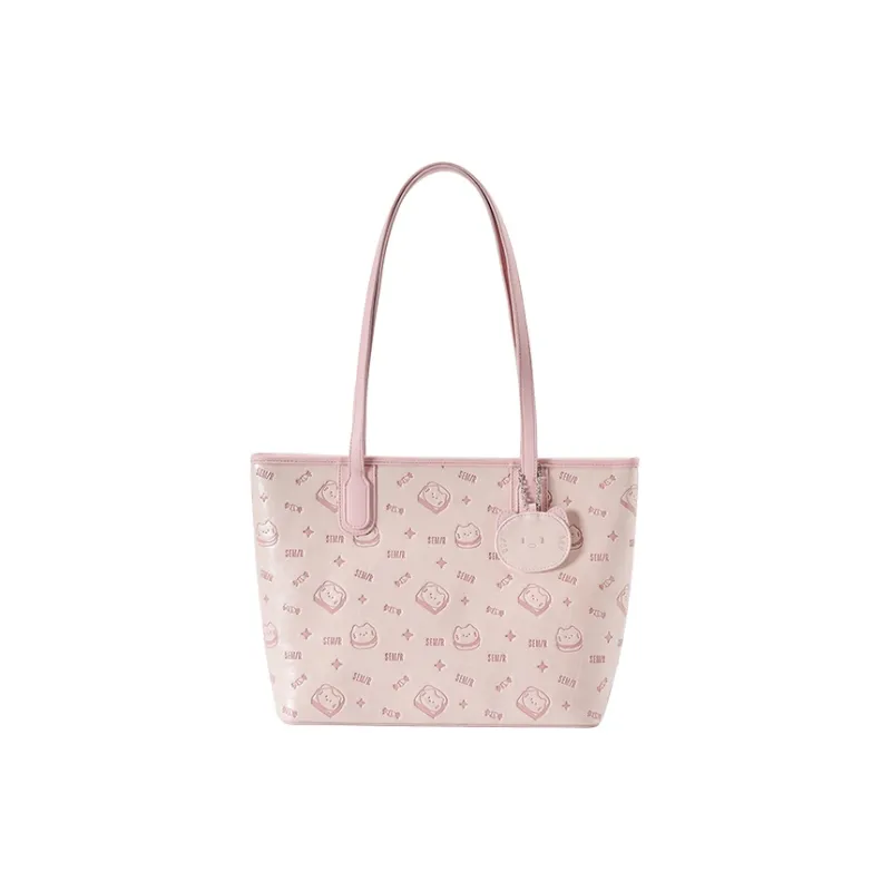 SEM/R Kitten Sketch PU Tote Bag, Shopping Bag, Shoulder Bag Large Size Women's Multicolor-0