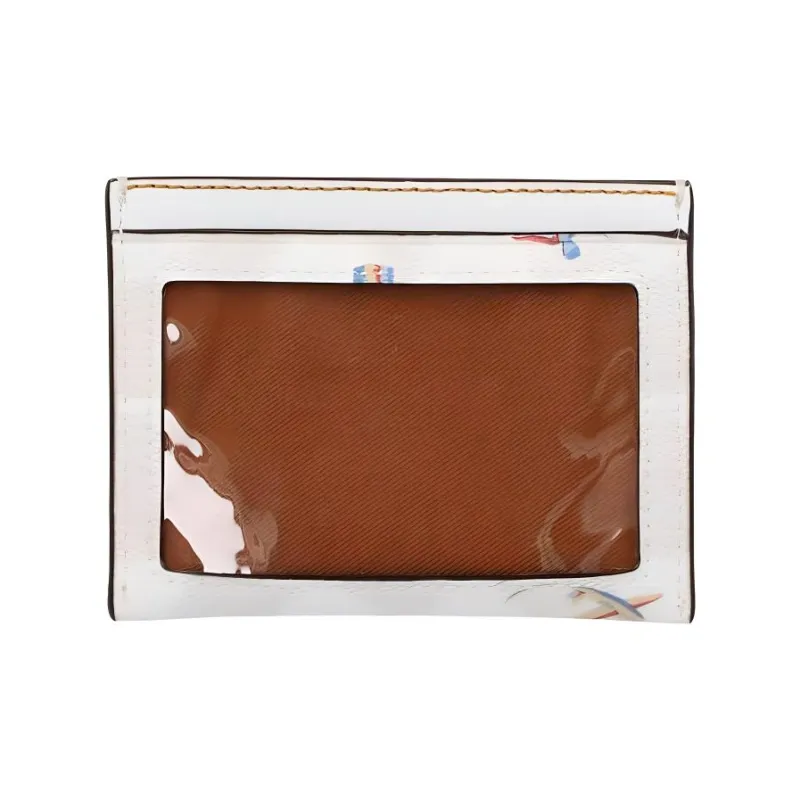 COACH Card Case Canvas With Leather Document Bag, Card Holder Women's White-2