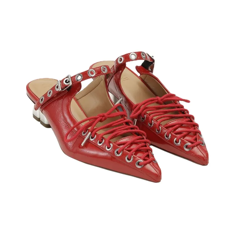 GANNI Closed Toe Slippers 3.5cm Women's Red-2
