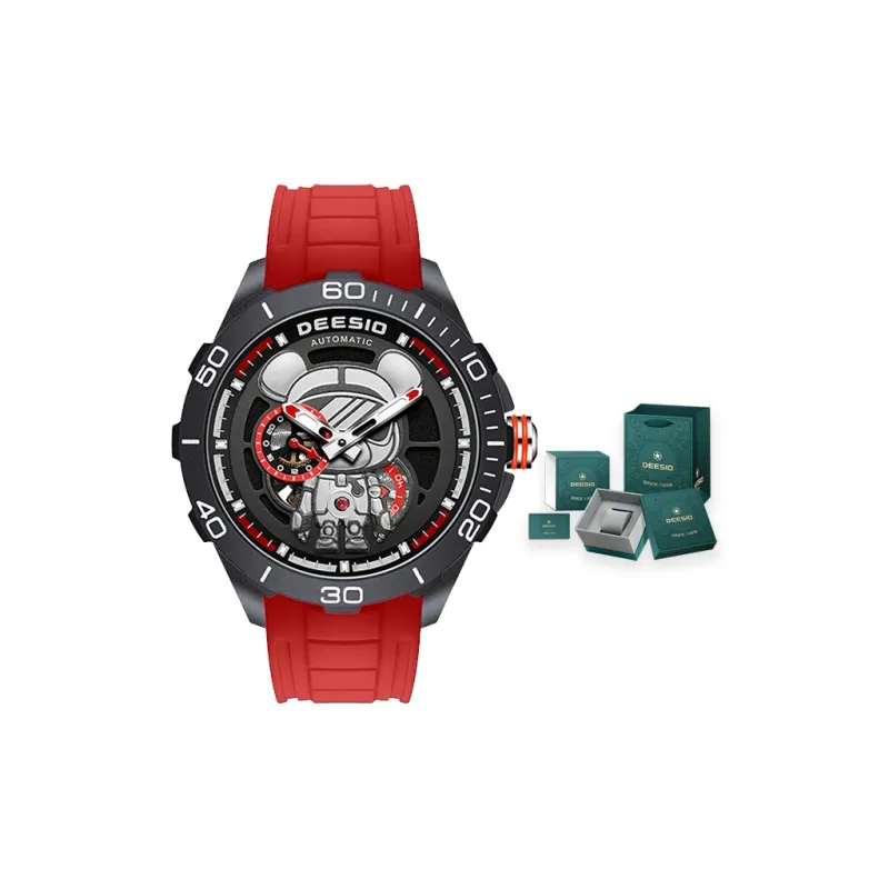 DEESIO Charismatic Bear Collection Automatic Mechanical Movement Rubber Strap Men's Watches Black Dial-1