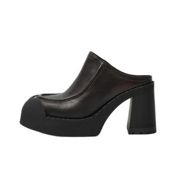 MIISTA Closed Toe Slippers 9cm Women's Dark Brown